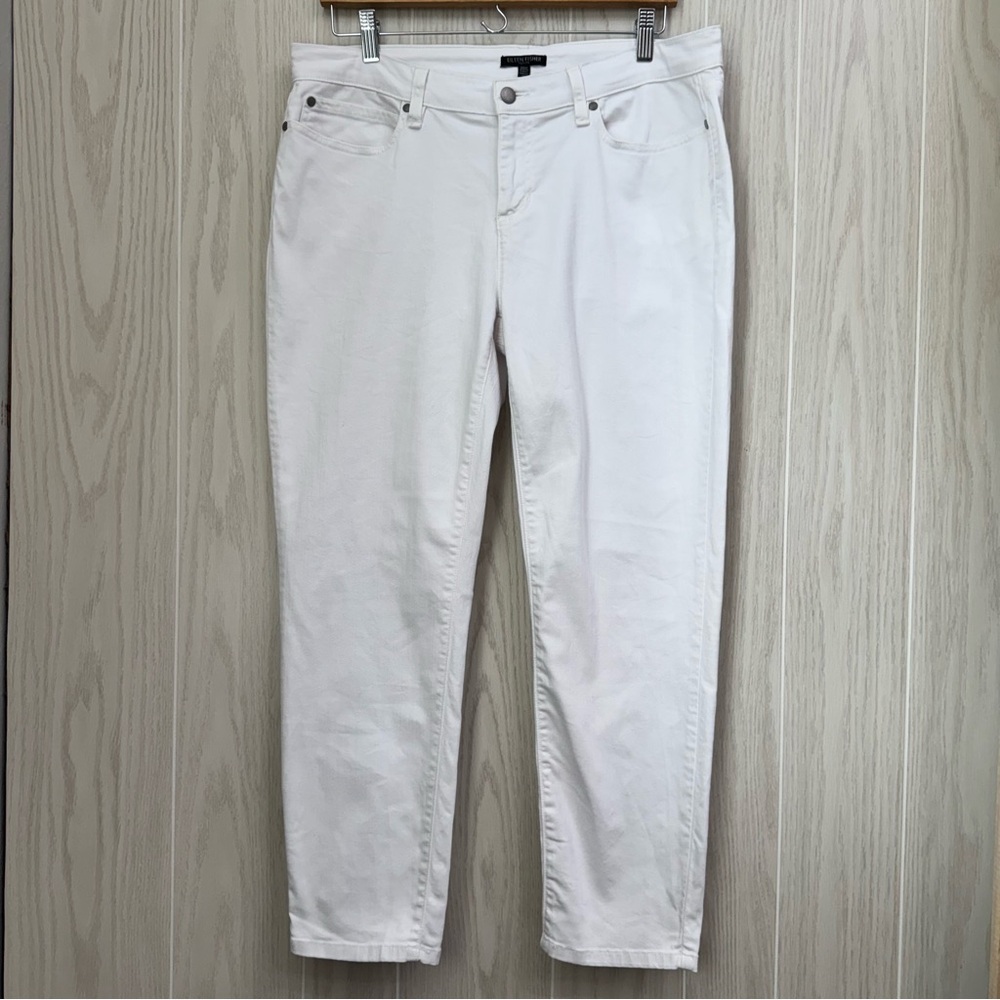 Eileen Fisher Organic Cotton Mid Rise Ankle Cropped Jeans Stretch White Size 14P